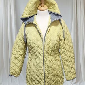 Jones New York Yellow Quilted Puffer Coat with Gray Accents